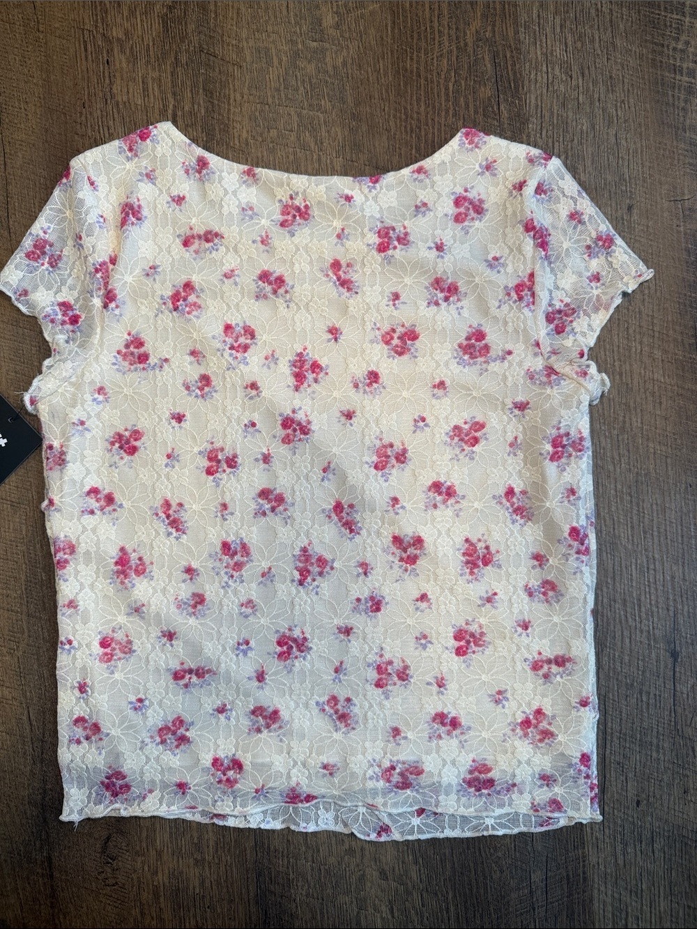 NWT Art Class Girls Cream Lace Top with Pink Floral Print Size Large 10/12 - Picture 7 of 8
